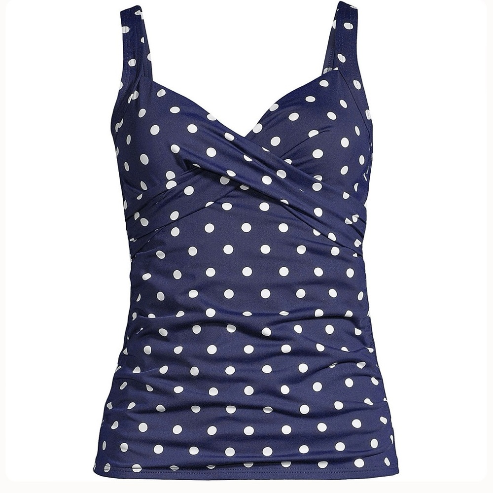 Women's Size 22W Navy/White Polka Dot Wrap Underwire Tankini Swimsuit Top, NWT